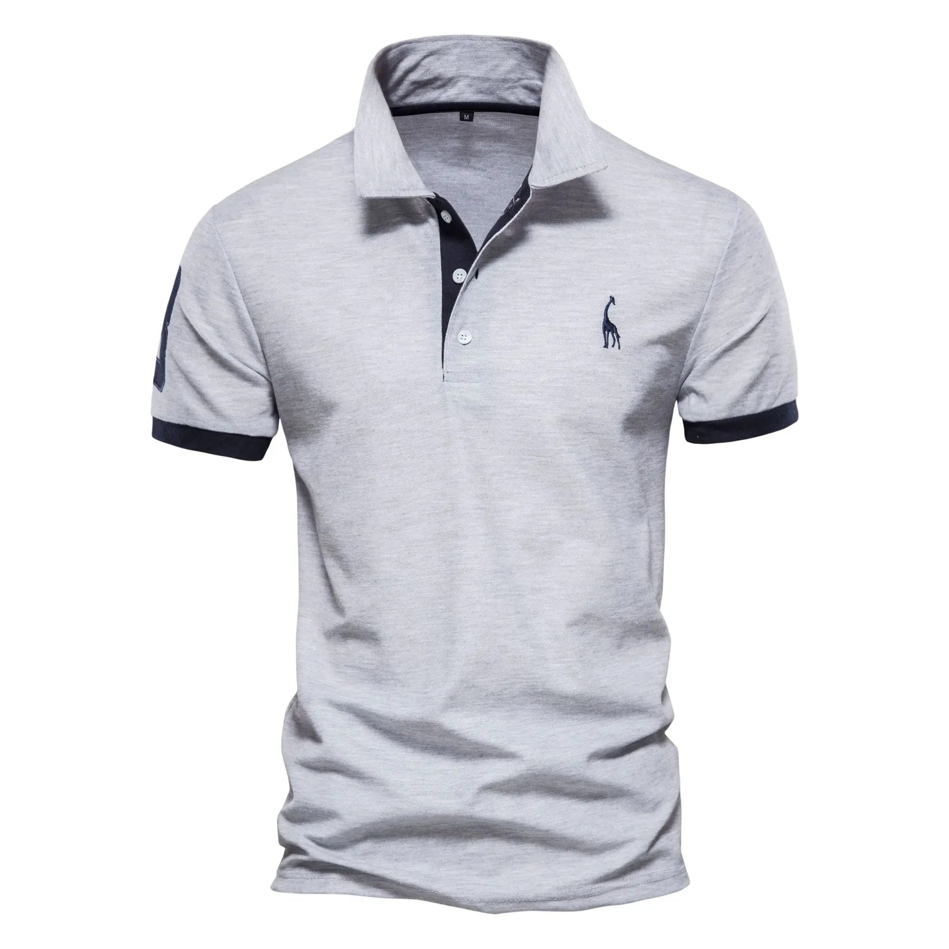 New Solid Color Summer Short-sleeved Men's Polo Shirt Casual Deer Embroidered Top Outdoor Slim Thin T-shirt