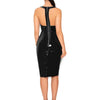 S-6XL Shiny Vinyl Latex Dress Back Zip Bodycon Sleeveless V-Neck PVC Faux Leather Party Club Midi Dress