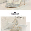 Women Shallow Mouth Pointed Toe Hollow High Heels Sandals Wedding Champagne Gold Pumps Crystal Glitter Rhinestone Sandals