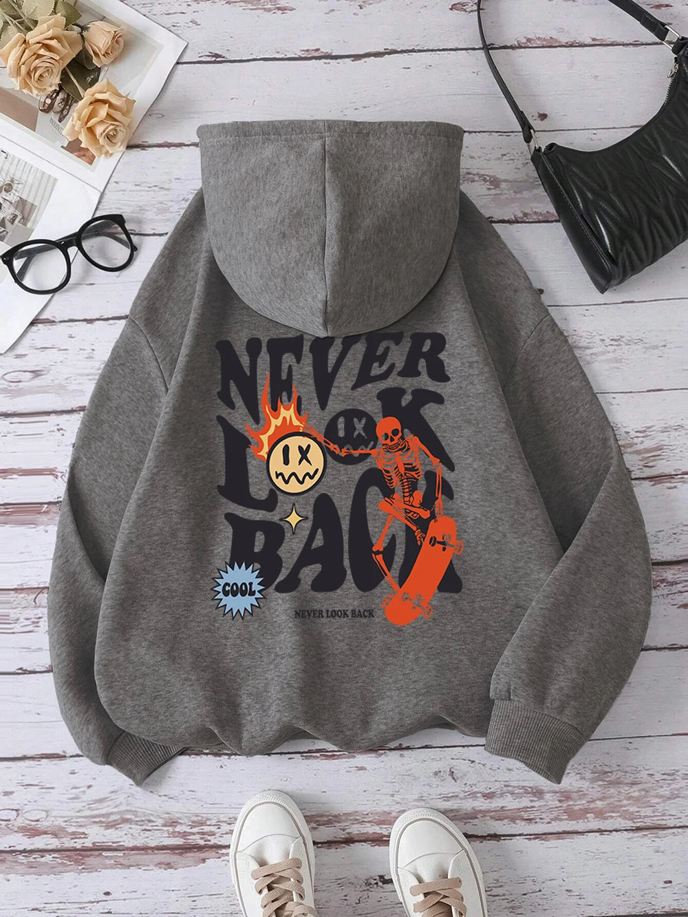 Never Look Back Creative Smile Skull Hoodies Men Women Warm Comfortable Sweatshirt Loose Hip Hop Street Clothes Loose Hoody