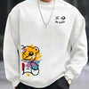 Men's autumn and winter fashionable casual loose BE KING bear cartoon printed fleece pullover round neck long sleeved sweatshirt