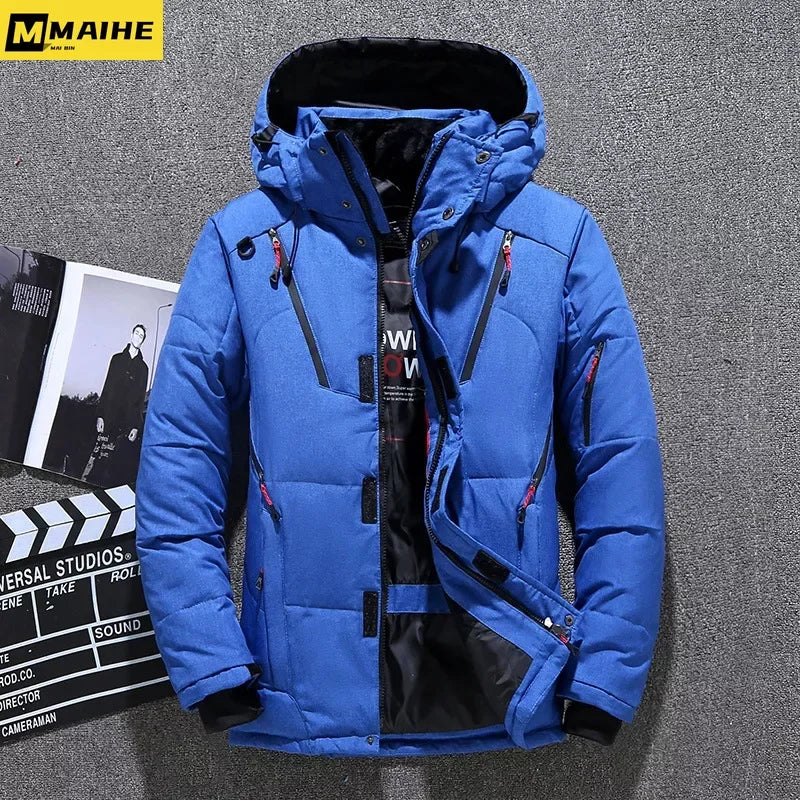 luxury Winter Goose Outdoor Down Jacket Men Winter Warm Solid Color Hooded Down Coats Thick Duck Parka Mens Down Jackets