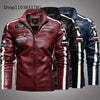 Autumn Winter Fleece Men's Motorcycle Leather Jacket Embroidery Racing Coat Windbreaker Outwear Faux Leather Biker Jacket