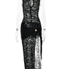 Fantoye Sexy Hollow Out High Slit Lace Women Maxi Dress Black See Through Evening Dress Female Autumn New Elegant Party Clubwear