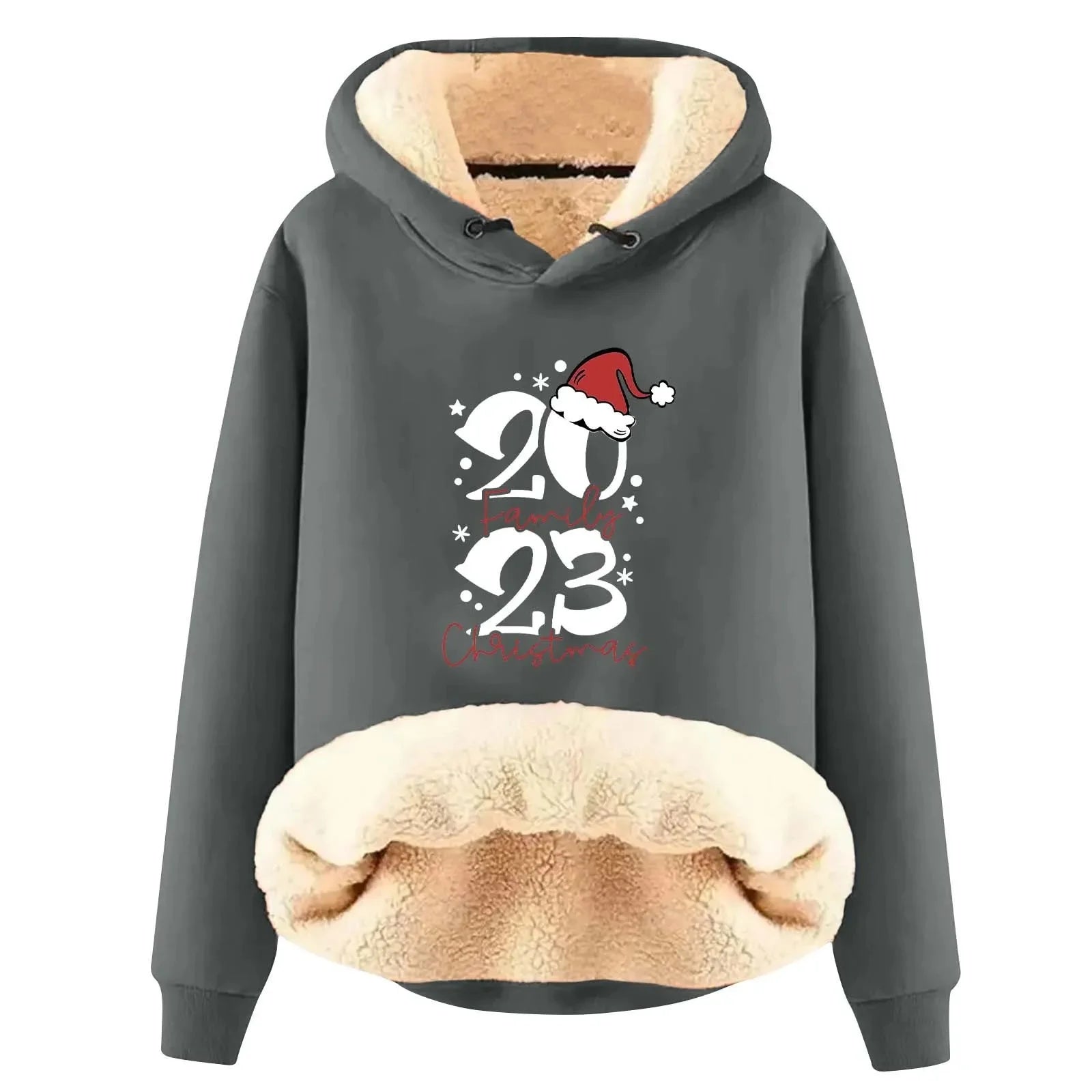 Thickened Fleece-Lined Hooded Sweatshirt Christmas Style Loose Fit Warm Pullover Trendy Brand Ins Wool LSS04 Crew Neck Hoodies