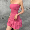 New Women Party Night Birthday Pleats Sundress Sleeveless Bodycon Dress Summer Sexy Strapless Short Mini Dresses Clubwear