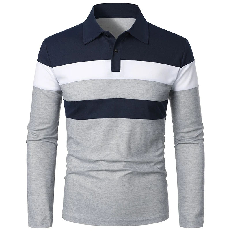 New Men Long Sleeve Tshirt Splicing Polos Tee Business Breathable Streetwear Basic Lapel Tops Lightweight T Shirts for Men