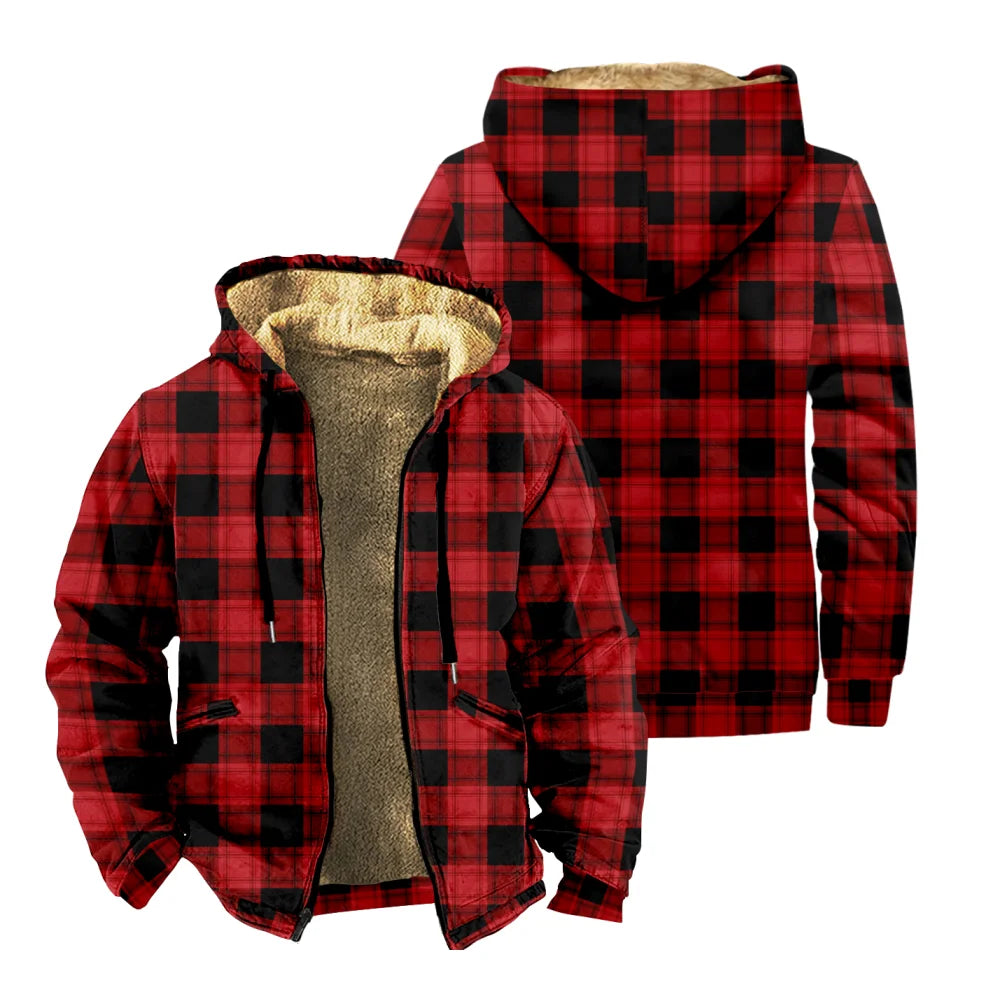 Men's Winter Vintage Dark Green Parkas Long Sleeve Plaid Pattern Warm Jacket for Men/Women Thick Clothing Streetwear