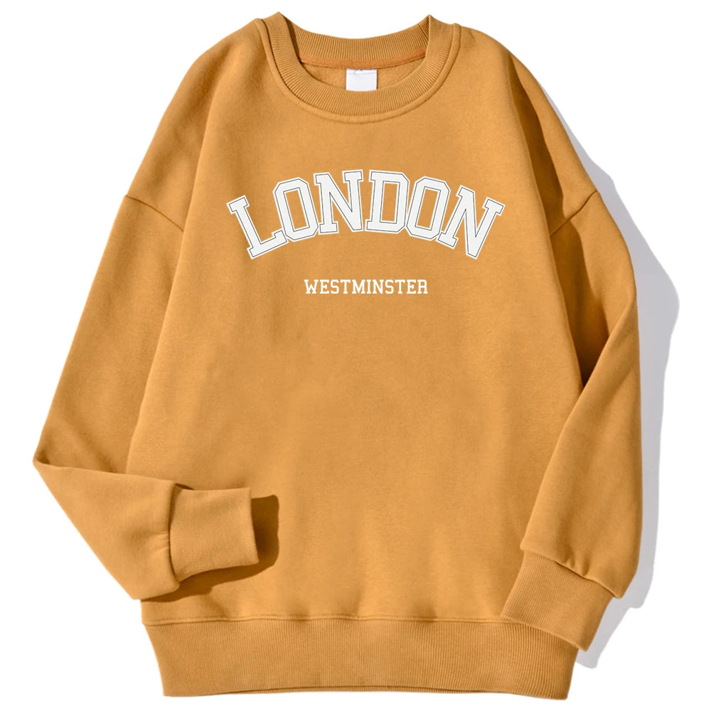 London Westminster Street Letter Prints Sweatshirts For Men Autumn Casual Hoodies O-Neck Soft Pullovers Street Trend Clothing