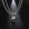 Stainless Steel Double Layer Necklaces for Men Women Simple 26 Letter Pendant Necklace Fashion Women's Jewelry for Party Gift