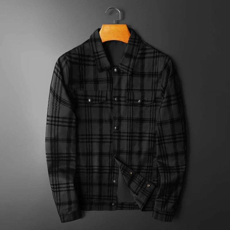 Minglu Spring Autumn Plaid Men's Jackets High Quality Long Sleeve Solid Color Turn Down Collar Casual Male Coats Plus Size 5XL