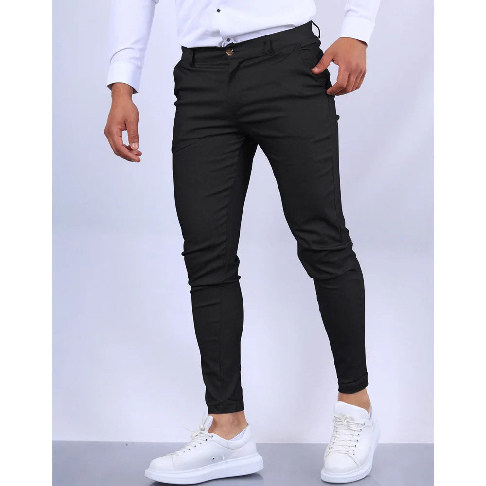 European and American Men's Solid Color Textured Casual Ankle-length Pants Fashionable Tapered and Slim-fit All-season Men Pants