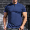 Men's Fitness Ice Silk Sports Tight Tops Running Training Dry Fit Short Sleeve with Half Zip Bodybuilding Tee Muscle Fit T-shirt