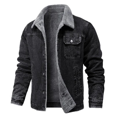 DIMUSI Men's Winter Jacket Fashion Men's Lapel Sherpa Fleece Lined Thicken Denim Jean Trucker Jacke Men Jeans Coats Clothing 5XL