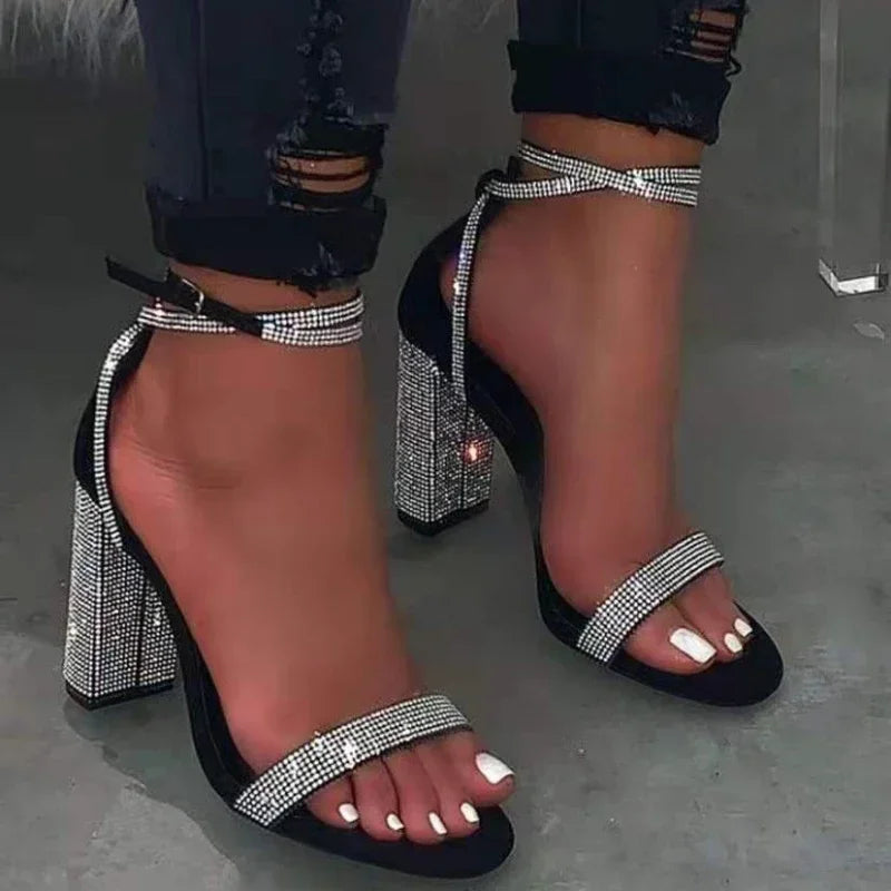 New Summer Party Dress Shoes Women Rhinestone Heel Sandals Sexy Transparent High Heels Sandals Female Ladies Pumps Plus Size 44