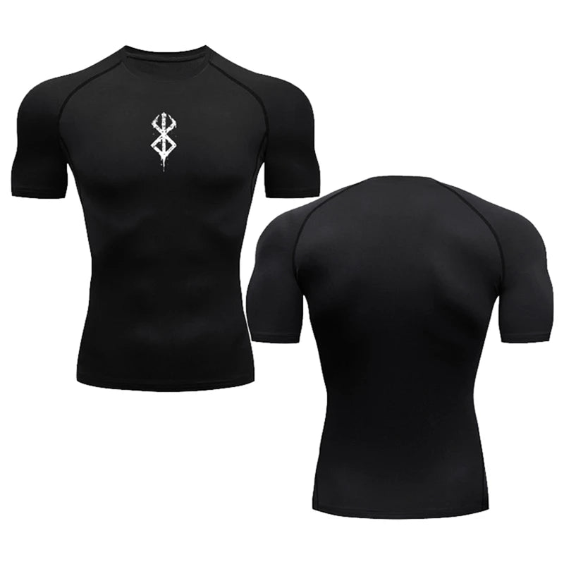 Summer Running T-Shirt Men Short Sleeve Compression Shirt Gym Sports Top White & Black Quick Dry Breathable MMA Fitness Clothing