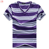 Male V-neck Tees Tops Men's Short Sleeve Tshirt Man Cotton Striped T Shirts Mens Clothing Multi Size