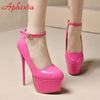 Disco Dance Pumps Women 5.5cm Platform Girding Buckle 16cm Super High Thin Heels