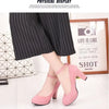 Spring Women Pumps Flock Sweet Thick High Heels Ankle Strap Female Platform Classic Round Toe Dress Cute Shoes Ladies Footwear