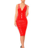 S-6XL Shiny Vinyl Latex Dress Back Zip Bodycon Sleeveless V-Neck PVC Faux Leather Party Club Midi Dress