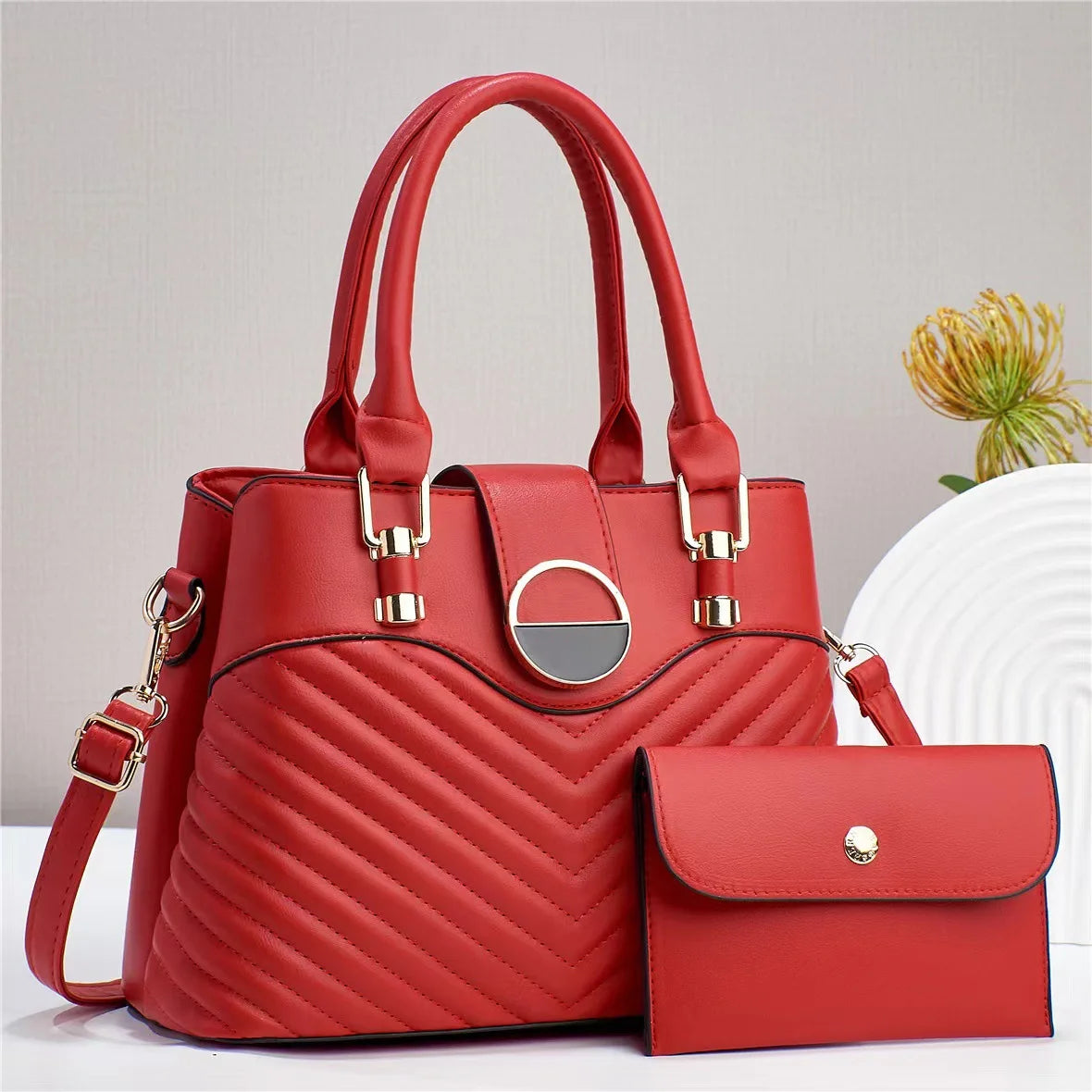 2pcs/set Casual Tote with Handbag Wallet for Women Crossbody Bag Luxury Designer Female Shoulder Bags Leisure Shopping Traveling