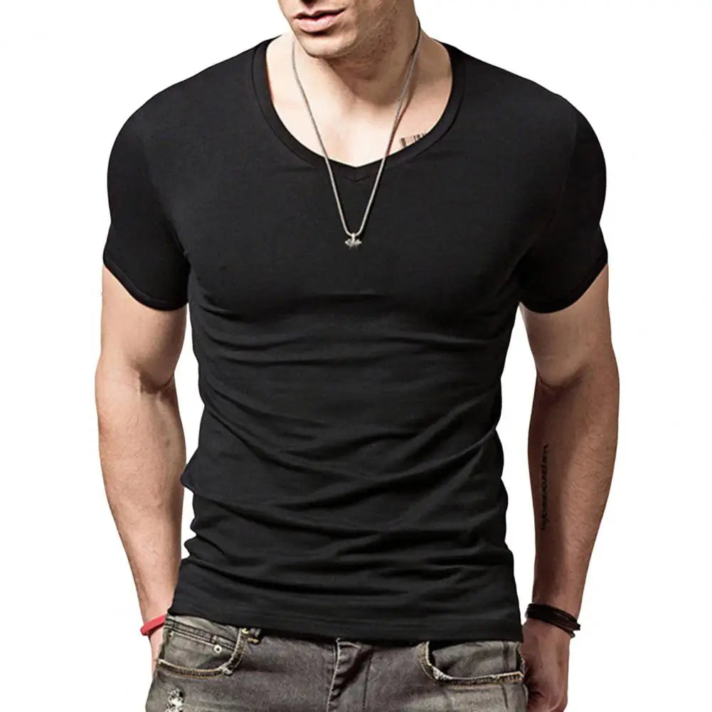 Men Slim Fit T-shirt Stylish Men's V-neck Slim Fit Sport T-shirt Lightweight Elastic Versatile Summer Top for Wear Homewear