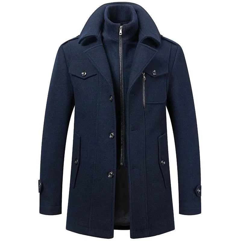 Men's Autumn/Winter Business Woolen Overcoat Fashionable Double Collar Anti-Cold Nestle Jacket Cross-Border Woolen Overcoat