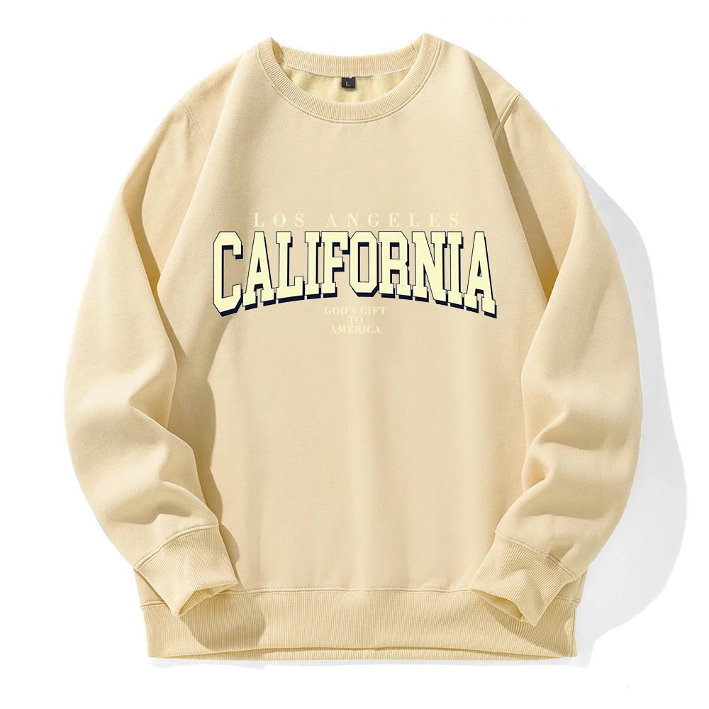 California Letter Printing Sweatshirt Men Fashion Street Clothes Vintage Fashion Tracksuit Casual Warm Round Neck Sportswear