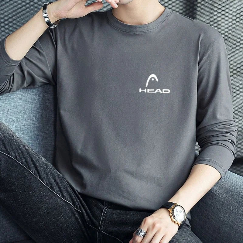 HEAD Brand New Men's T-Shirts Long Sleeve Slim Men T-Shirt Young Man Pure Color Tops Tees Shirt O-Neck For Male Boys Tshirt