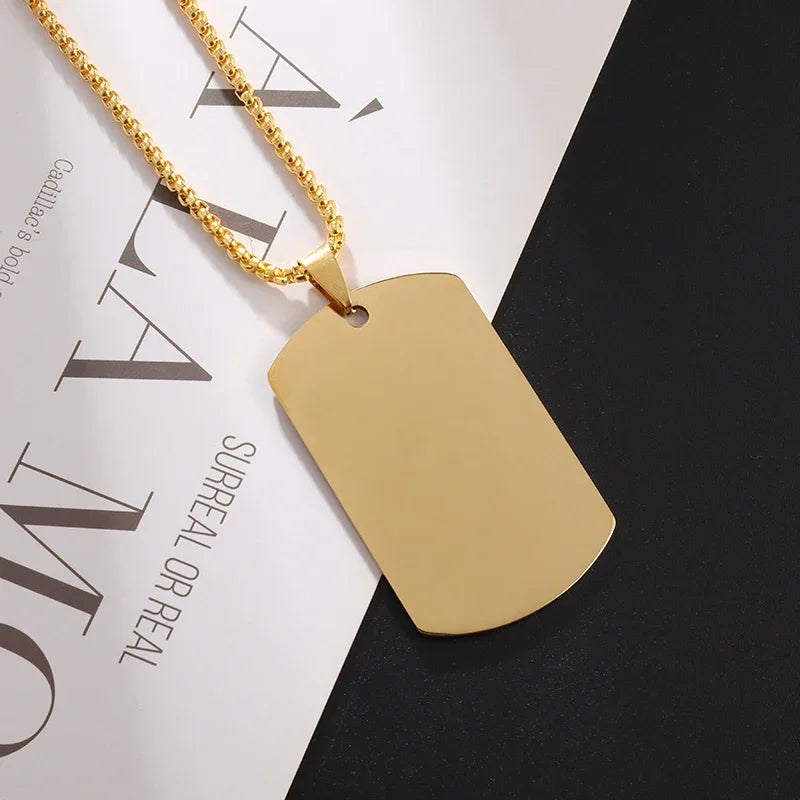 Hip Hop Military Style Stainless Steel Dog Tag Pendant Necklace for Men Women Gold Plated Personalized Id Card Name Jewelry