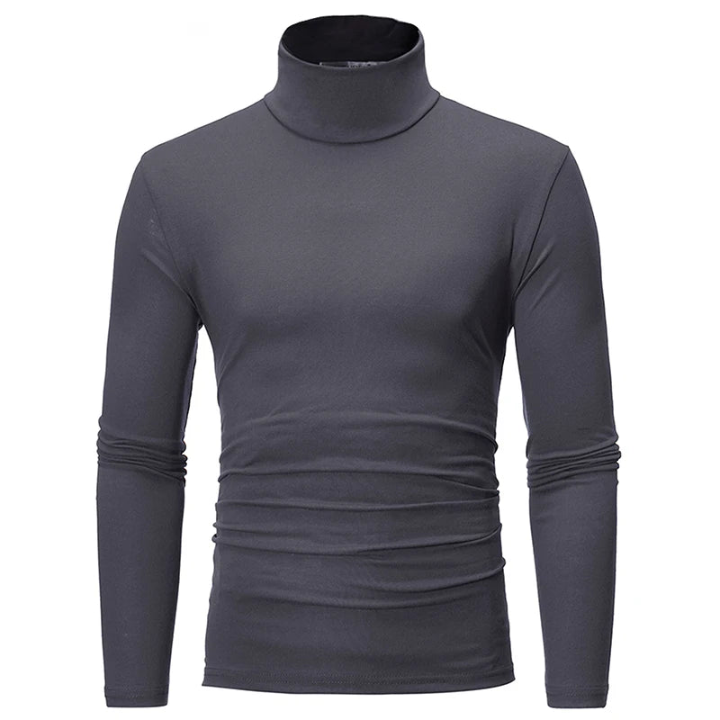 New Fashion Base Tee Shirt Men Slim Fit Polyester High Neck Pullover Turtleneck Sweater Tops Shirt For Male Spring Autumn TShirt