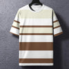 Summer Men's T-Shirt Stripe Print Crew Neck Pullover Business Casual Short Sleeve Tops Men's Casual Oversized Tees Fashion Tops