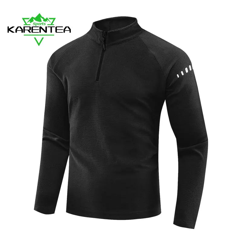 Karentea Running Long Sleeve T-shirt Reflective Men Sportswear Breathable Black Coat Gym Jogging Male Fitness Spring Clothing