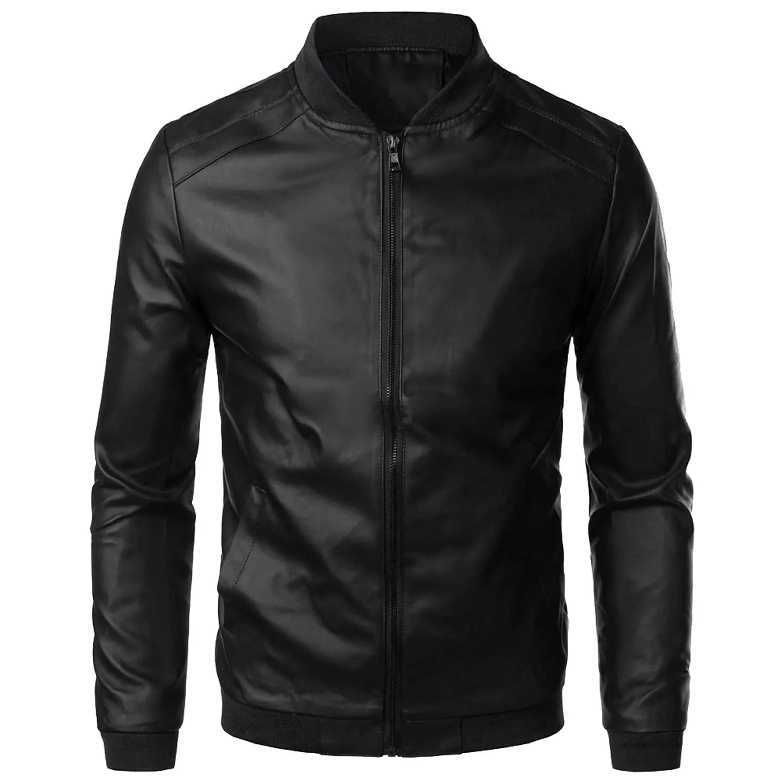 PU Casual Leather Jacket Men Spring Autumn Coat Slim Fit Outwear Male Black Blue Clothing Plus Size