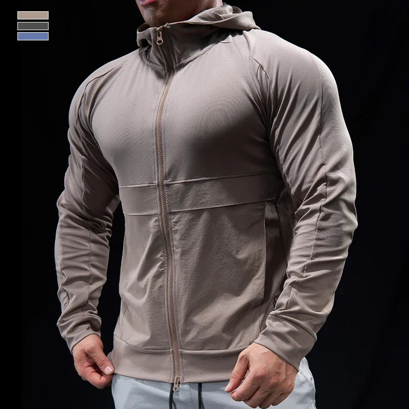 Mens Running Training Jacket Gym Fitness Sports Shirts Tops Short Sleeve Hoodies Outdoor Cycling Hoodie Muscle Workout Clothes