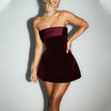 Summer Solid Off Shoulder Velvet Short Dress Women A-Line Spliced Strapless Mini Dresses 2024 High Waist Slim Club Dresses