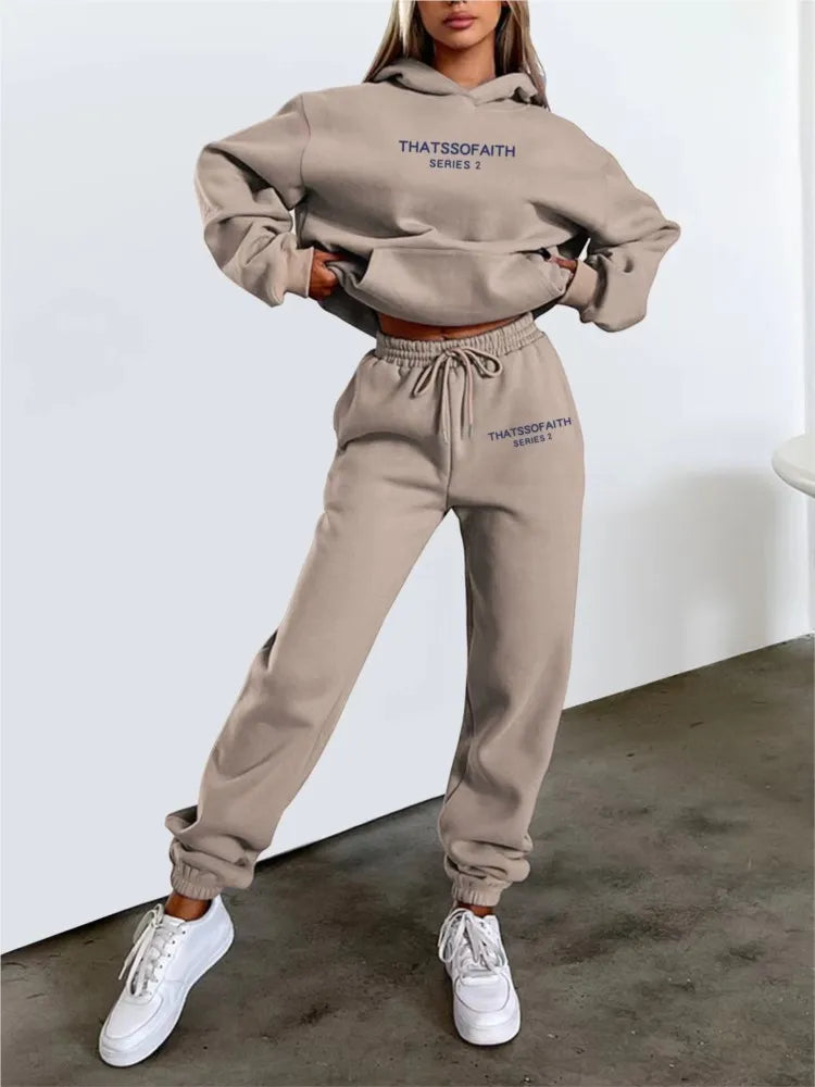 Winter Fashion Letter-print Hoodie For Women'S Set Simple Casual Sports Jogging Pants 2 Piece Set Female 2025