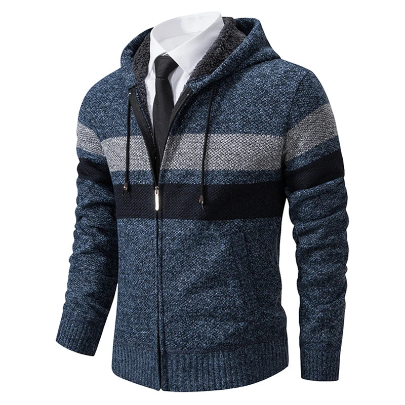 new men's autumn and winter sweater coat trend color matching hooded sweater