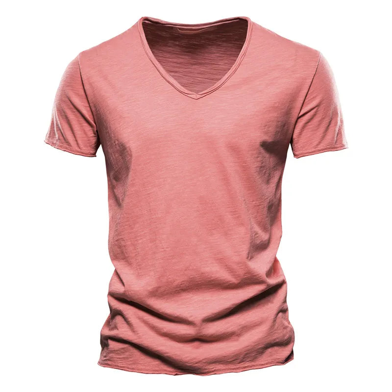 10 Colors 100% Cotton Men T-shirt V-neck Fashion Design Slim Fit Soild T-shirts Male Tops Tees Short Sleeve T Shirt For Men