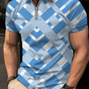 Stripe Print Short Sleeved Shirt Flip Collar Large Casual Shirt Men's Polo Shirts