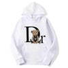 Autumn Winter Neutral Letter Bear Printed Hoodie Men's Casual Hoodie Loose Street Wear Skateboarding Single Color Man Clothing