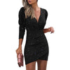 2020 Trendy Waist-Fitted Slimming Solid Color V-Neck Long Sleeve Tight Dress Ethnic Style Nightclub Dress For Women