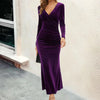 Lady Holiday Christmas Dress Elegant vintage velvet autumn Winter  V-neck long sleeve stretch waist length dress Party Dress