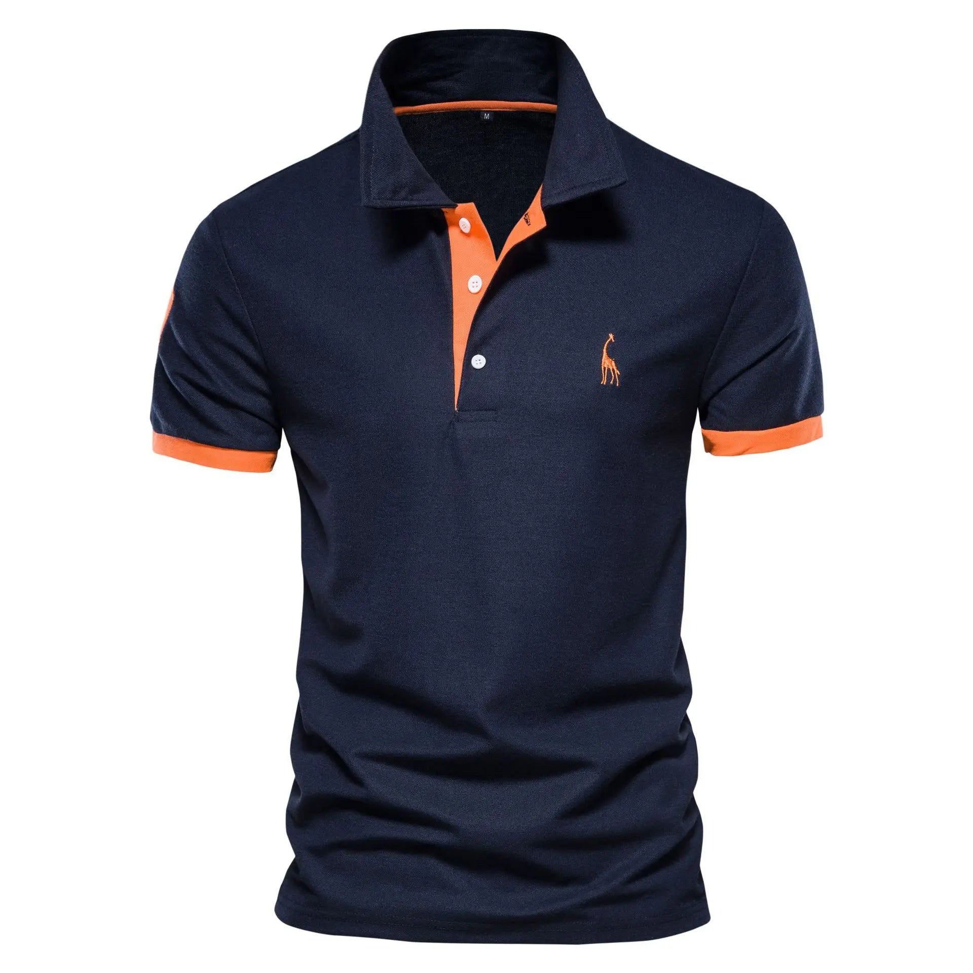 New Solid Color Summer Short-sleeved Men's Polo Shirt Casual Deer Embroidered Top Outdoor Slim Thin T-shirt