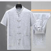 Summer New Fashion Printed Cotton Short Sleeve Suit Men's Casual Relaxed Comfortable Breathable Silk Two-Piece Set M-4XL