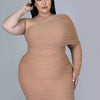 Woman Even Dress Chic and Elegant Plus Size Dresses Mesh One Shoulder Long-sleeve Sexy Short Dress Wholesale Bulk Dropshipping