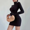 Black Half Turtleneck Mini Dress Women Y2K Long Sleeve Sexy Slim Hip Dress Fall Winter Ladies Streetwear Party Club Vestidos