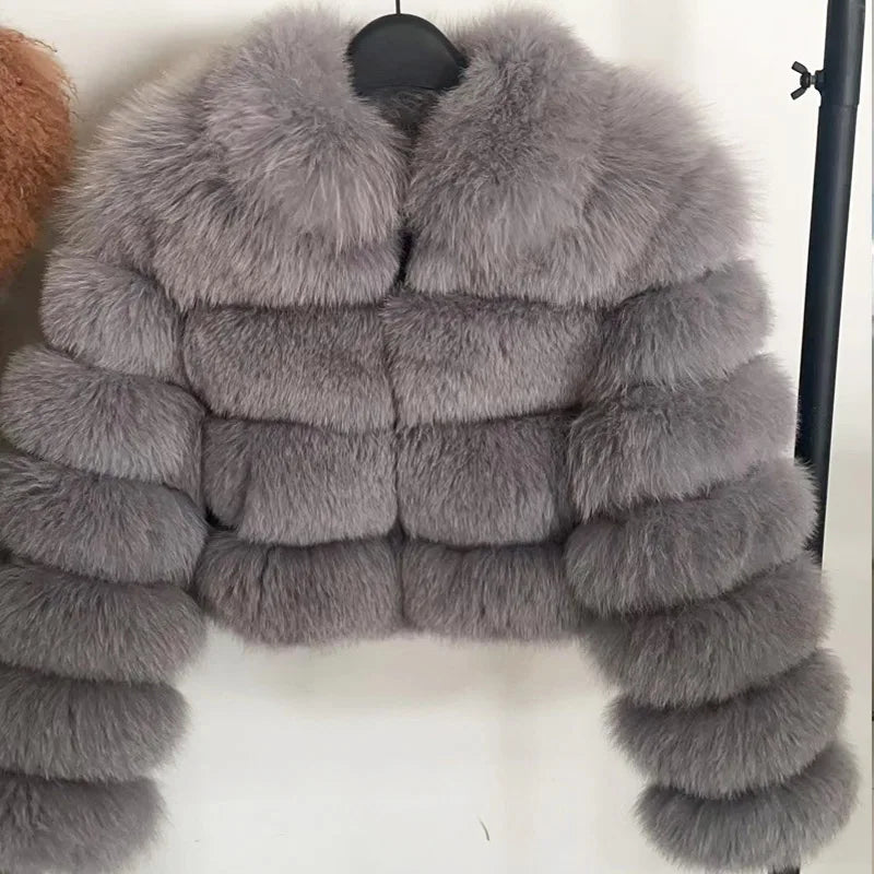 Maomaokong Real Fur Jacket  Women Winter Short Natural real Fox Fur Lady Zipper Fur Coat Female Warm Jacket  with Collar