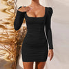 Autumn/Winter New European and American Women's Bag Hip Skirt Sexy Bareback Stacked Shoulder Long Sleeve Dress