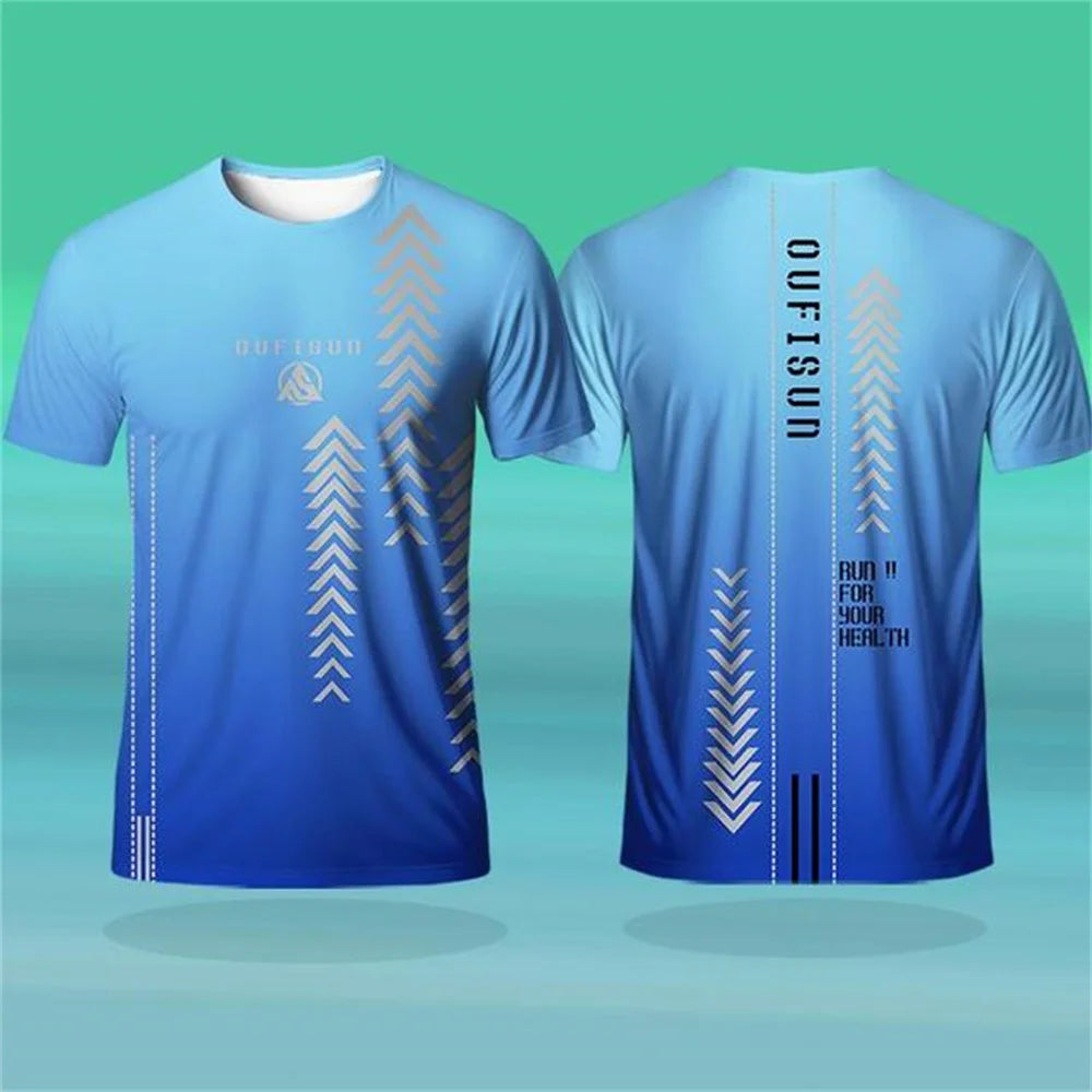 Men's T-shirt Outdoor Sports Running T-shirts Gradient Pattern Printed T-shirt Comfortable Quick Drying Short Sleeve Unisex Tops